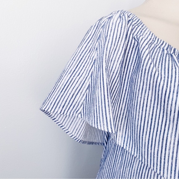 J.crew Striped Blue & White Off shoulder Dress boho Beachy Leisure relaxed Fit - Picture 6 of 9